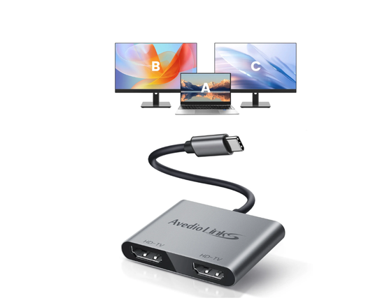 product four avedio links USB-C to Dual HDMI Adapter, Type C to HDMI Splitter for Dual Monitors, 4K@60Hz for 1 Display, 4K@30Hz for 2 Displays, MST (Extend Different Screens) Mode for Windows (Not for Mac OS)