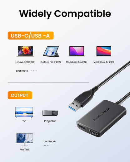 avedio links USB C/A 3.0 to Dual HDMI Adapter