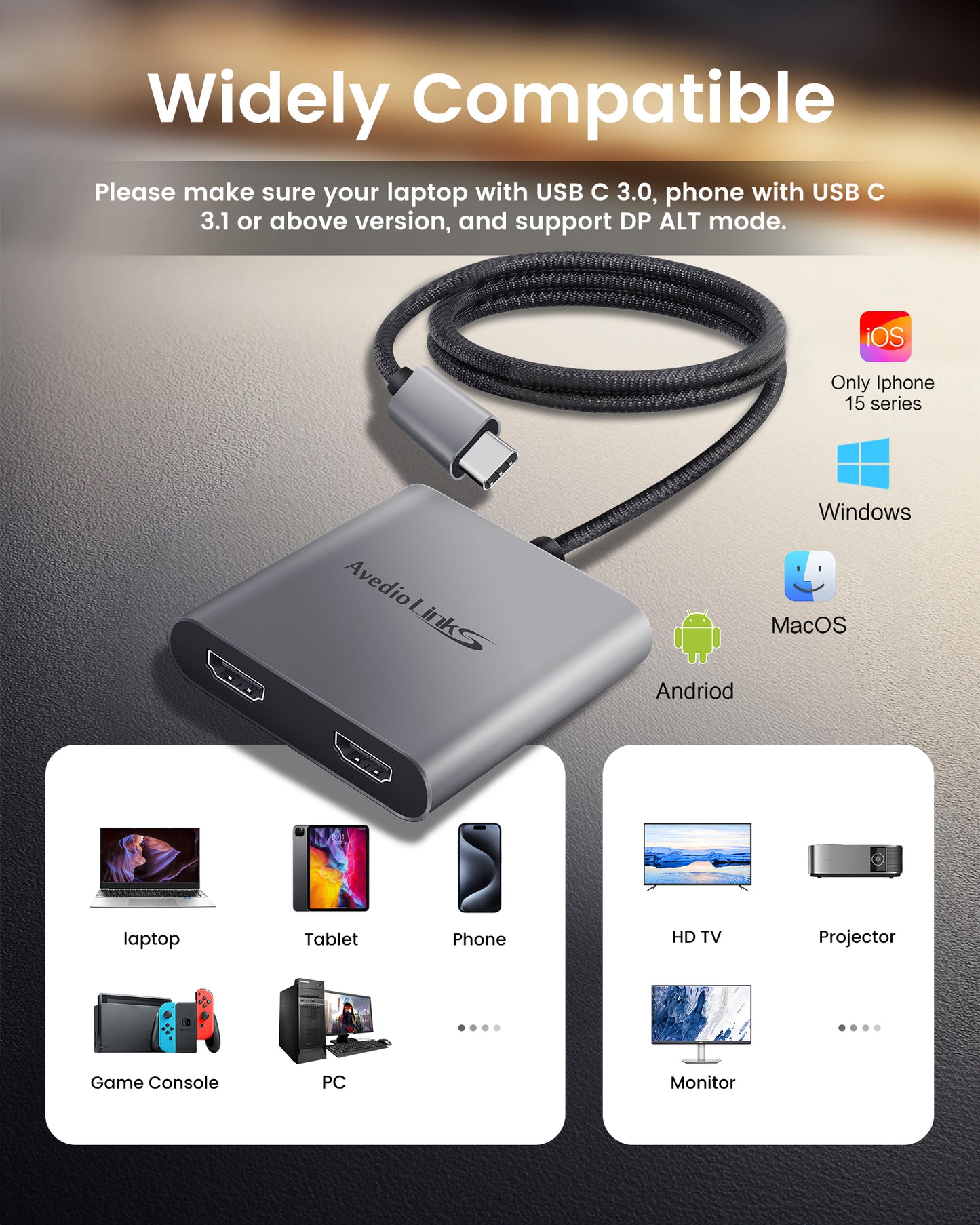 avedio links USB C to Dual HDMI Adapter