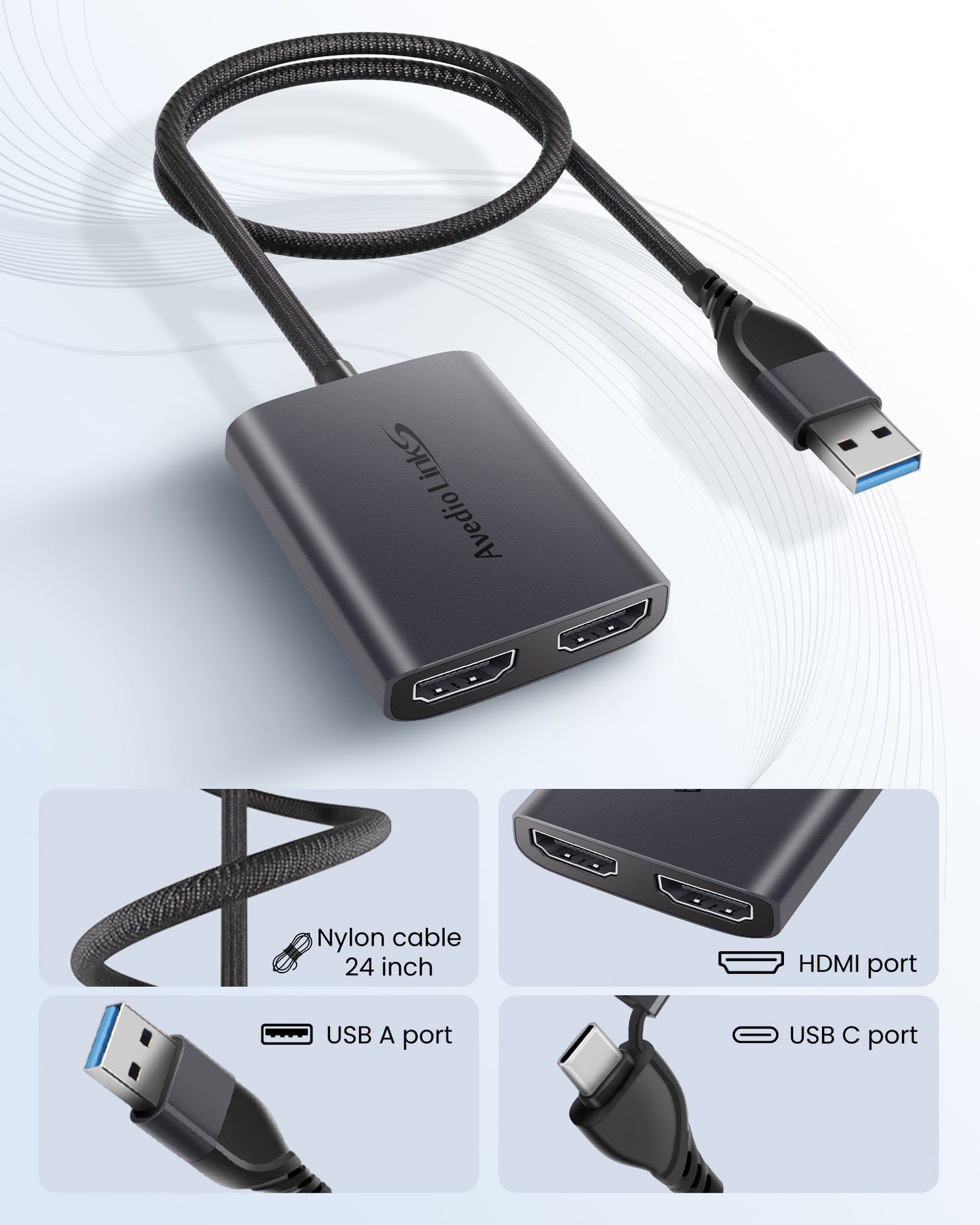 avedio links USB C/A 3.0 to Dual HDMI Adapter