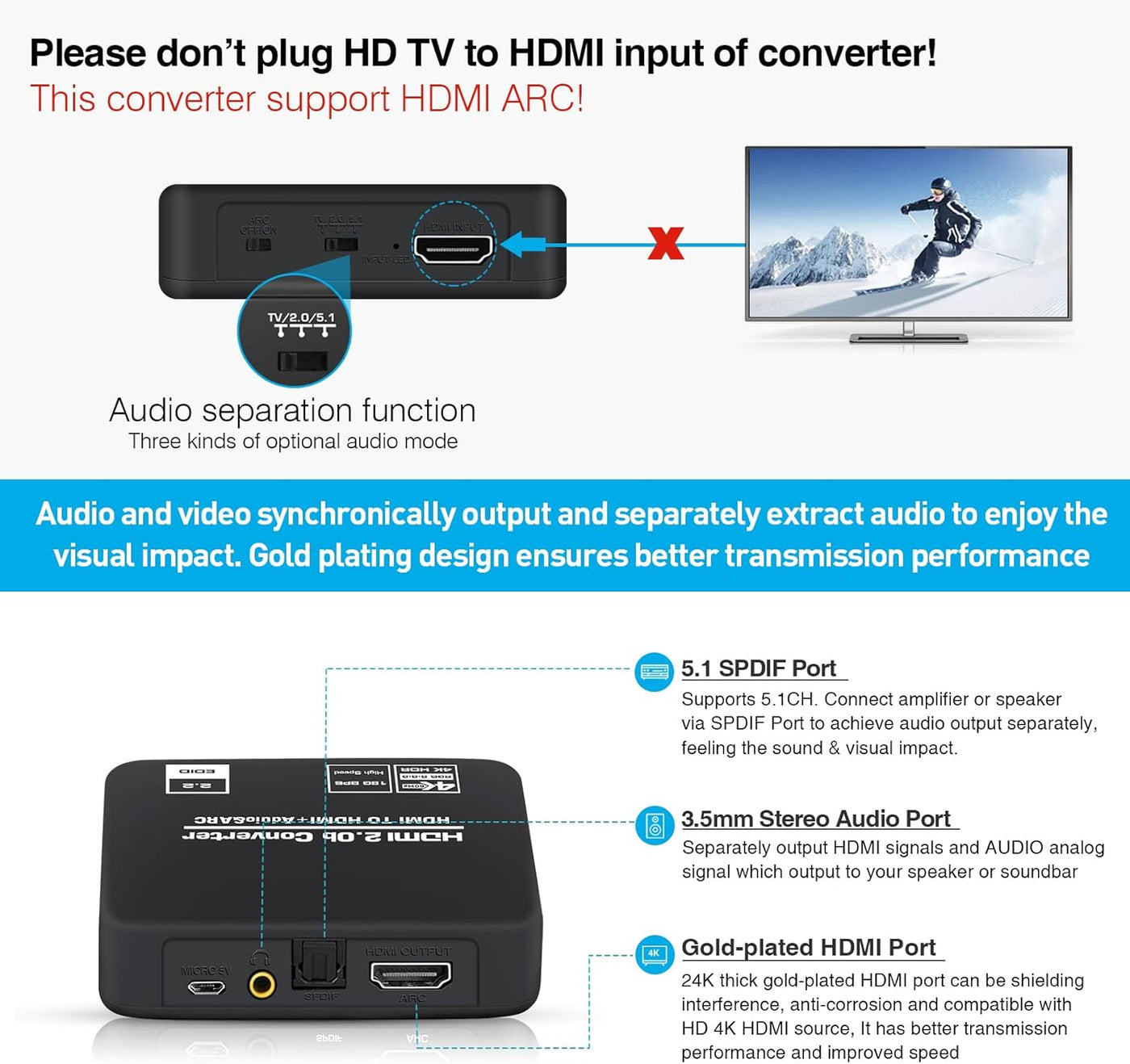 4K@60Hz HDMI 2.0b Audio Extractor Converter