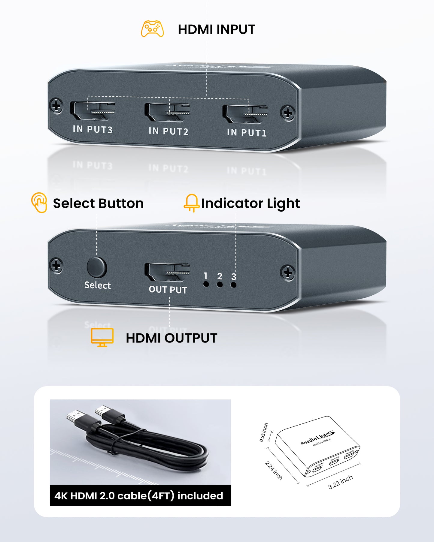 avedio links 3 in 1 Out 4K@60Hz HDMI Switch