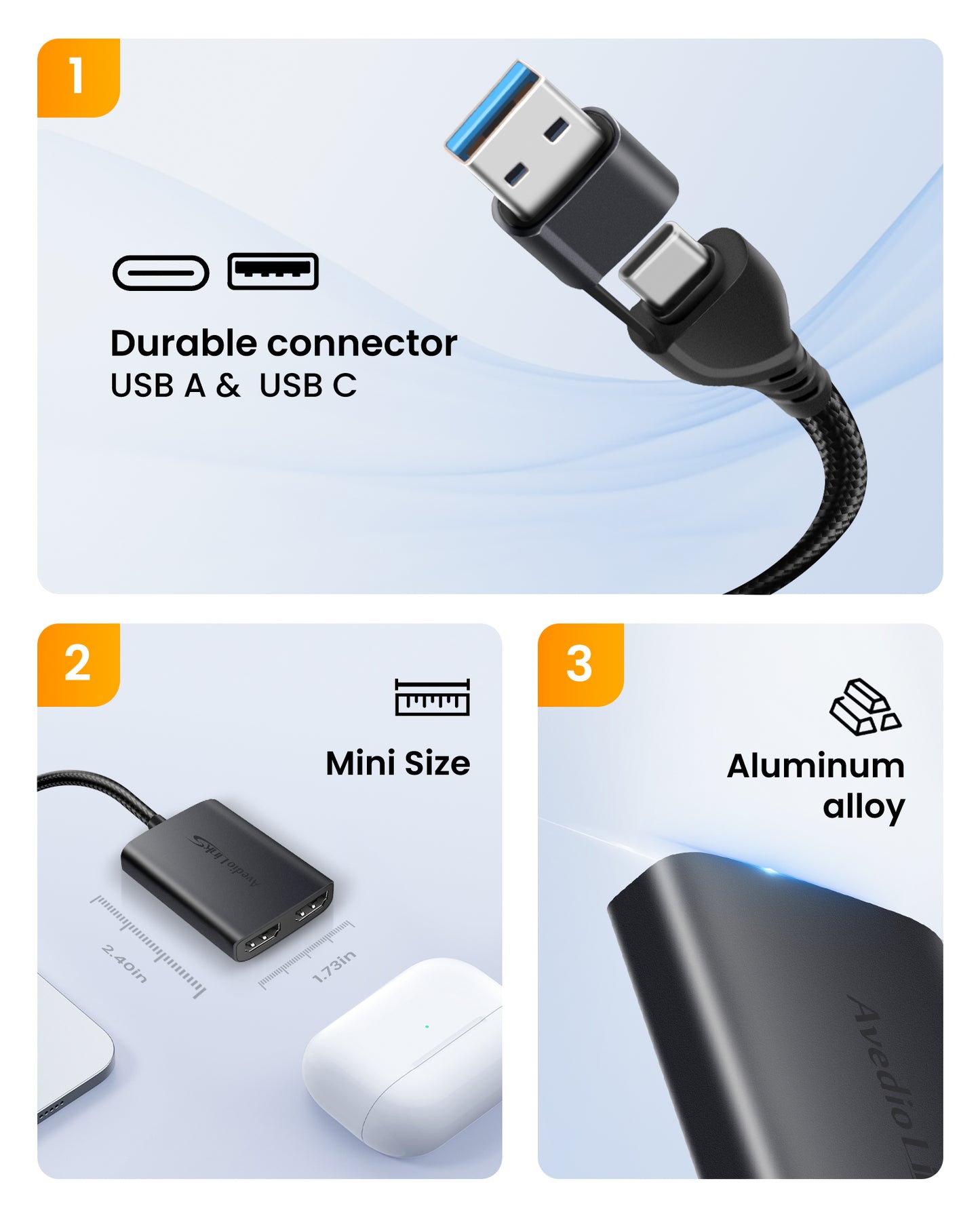 avedio links USB C/A 3.0 to Dual HDMI Adapter