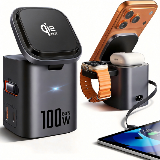 Sunnymark 6-in-1 100W GaN Charging Station with 25W Qi2 Magnetic Charger