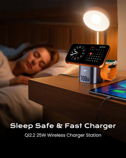 Sunnymark 6-in-1 100W GaN Charging Station with 25W Qi2 Magnetic Charger-Blue