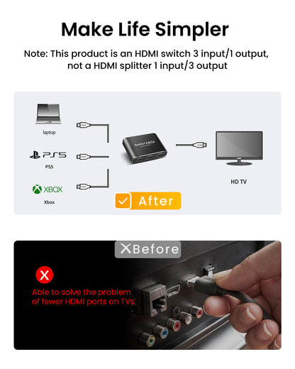 Avedio Links 4K HDMI 3 in 1 Out Switcher 6132