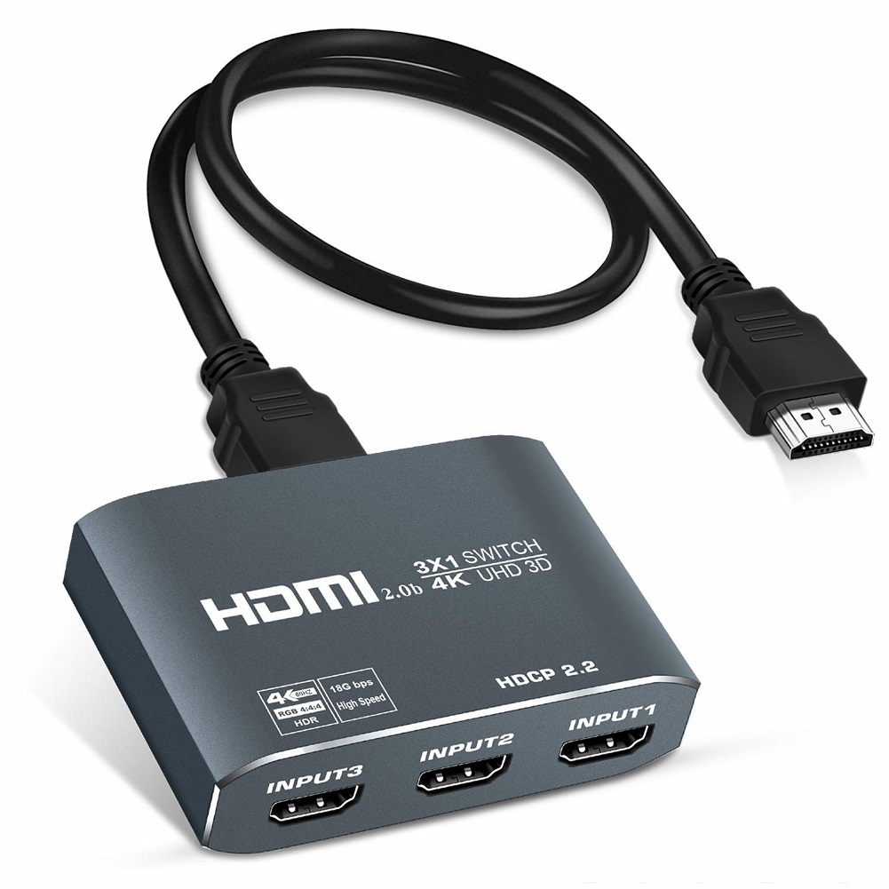 ASHATA HDMI Switch 4k pour PS4 Xbox TV Fire Stick Blu-Ray Player HDMI 1.4 Switcher Adapter Accessoire Informatique 5-in-1-out HD 4K x 2K avec télécommande 