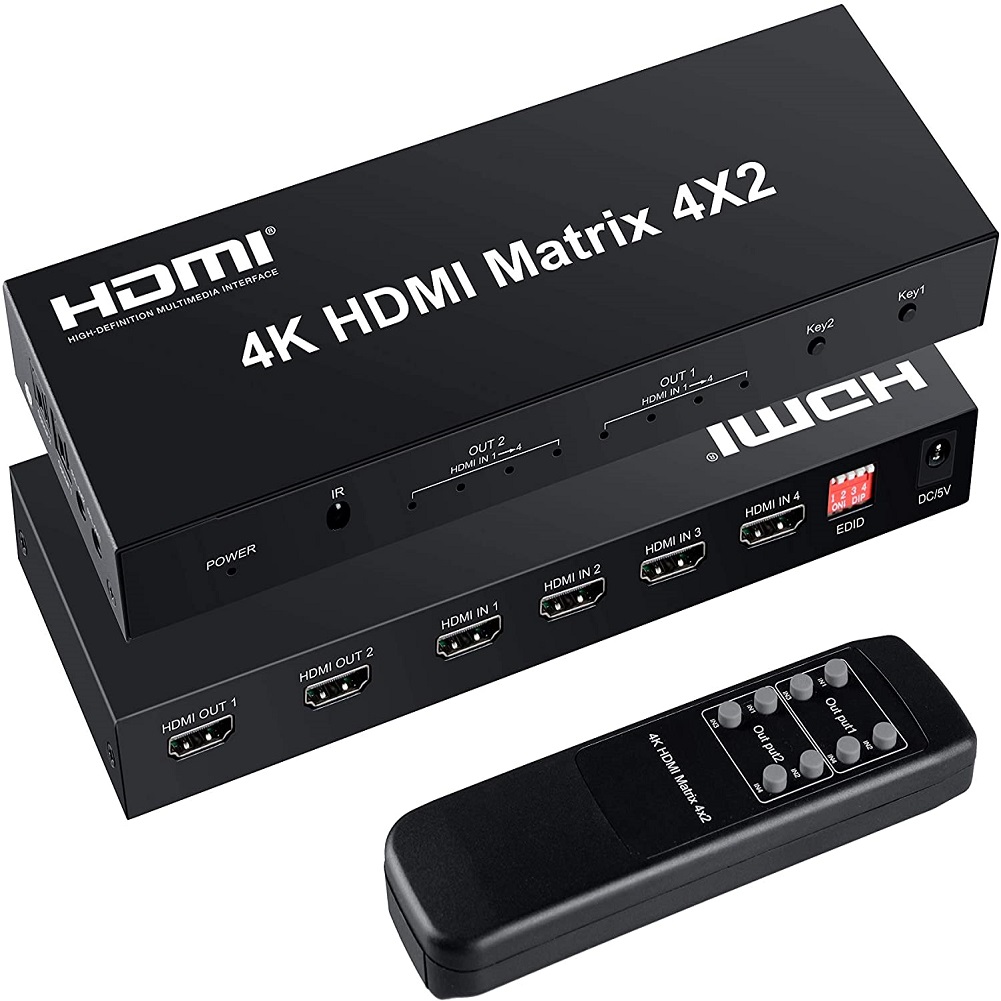 UE Wendry Interruptor HDMI 4K HD Switcher Splitter Hub 4X2 Metal HD Splitter ARC Voice Frequency Pass Back Low Emit Heat EDID Switcher 