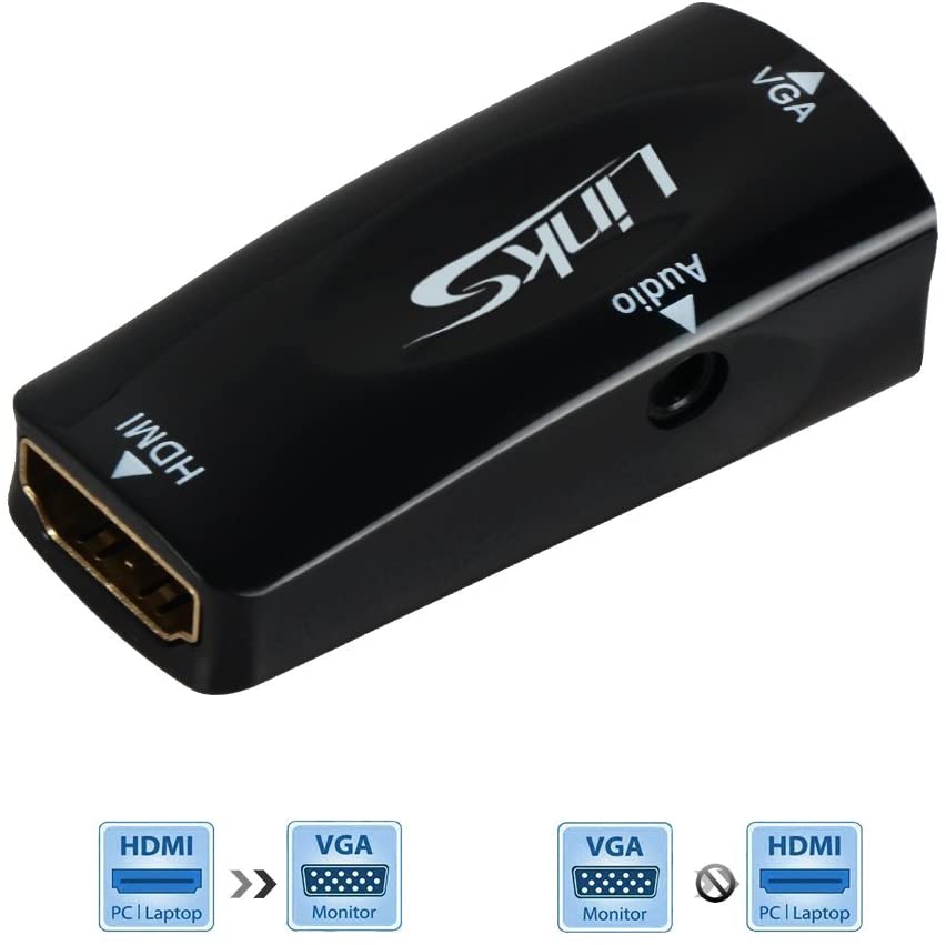 Supports Audio-Specially for Connect HDMI Streaming Media Player to VGA Projector Black Links Active HDMI Female to VGA Female Adapter w 3FT 3.5mm Stereo Cable in Black 