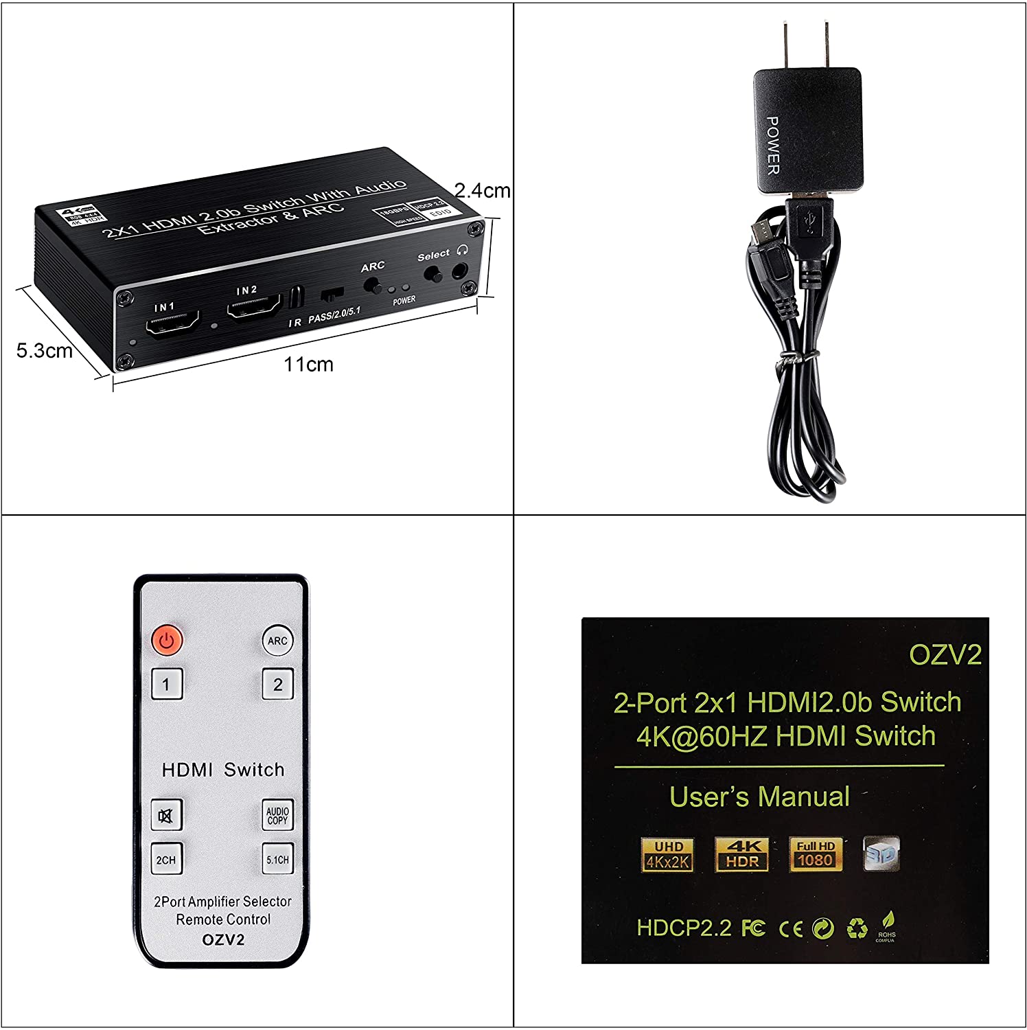 Supports 4Kx2K@30Hz Full 3D ARC 1080P 3x1 HDMI Audio Extractor Splitter with Remote iArkPower 3 Port HDMI Switch with Optical Toslink SPDIF & RCA L/R Audio Out 
